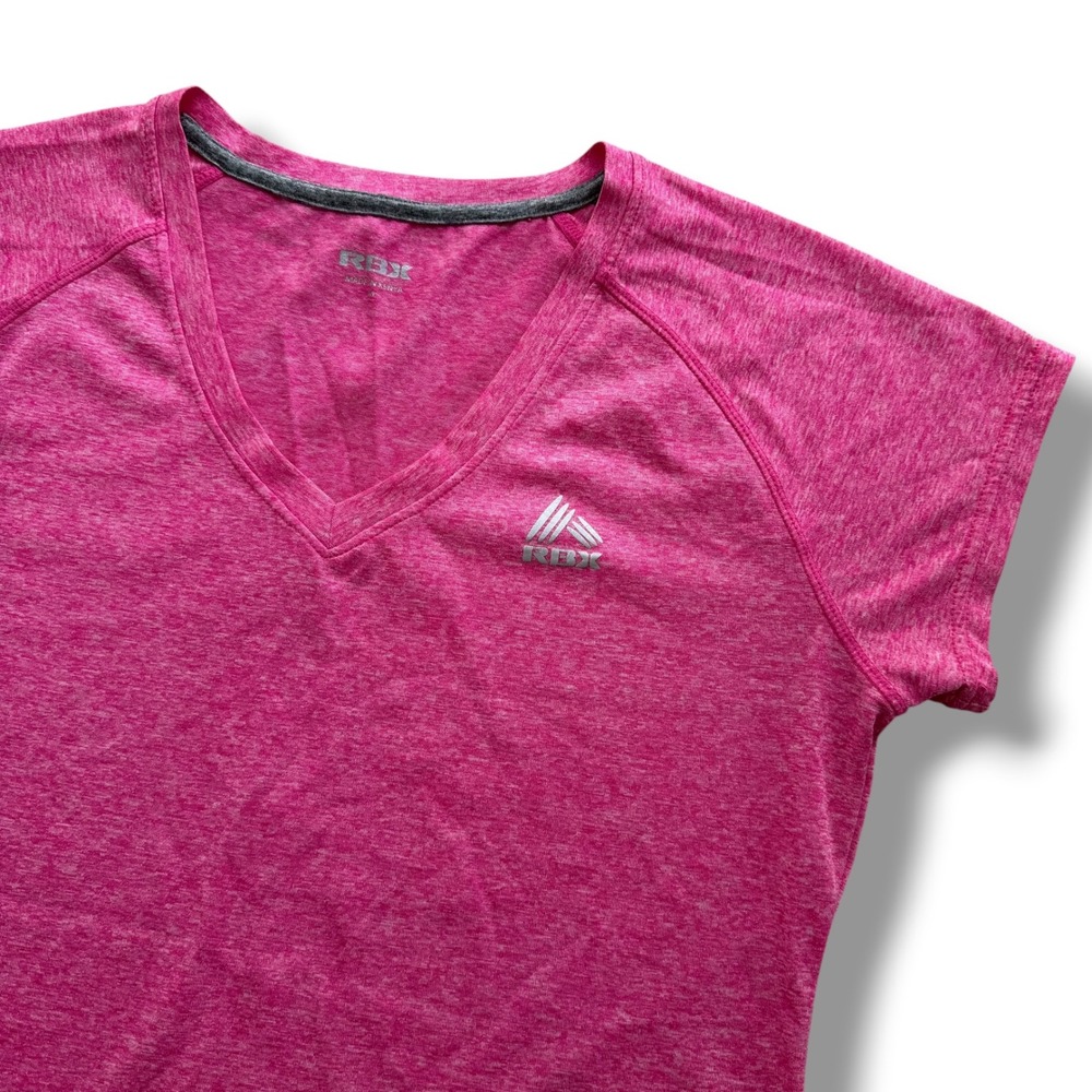 RBX Womens Size Med Pink Heathered V-Neck Activewear Short Sleeve T-shirt Sporty